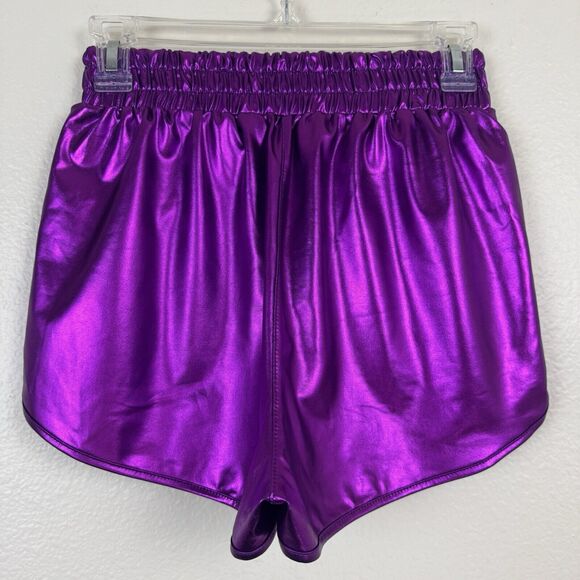 NWT Pesion Metallic Purple Hot Shorts High Waist Rave Festival Pockets Medium - Picture 7 of 13